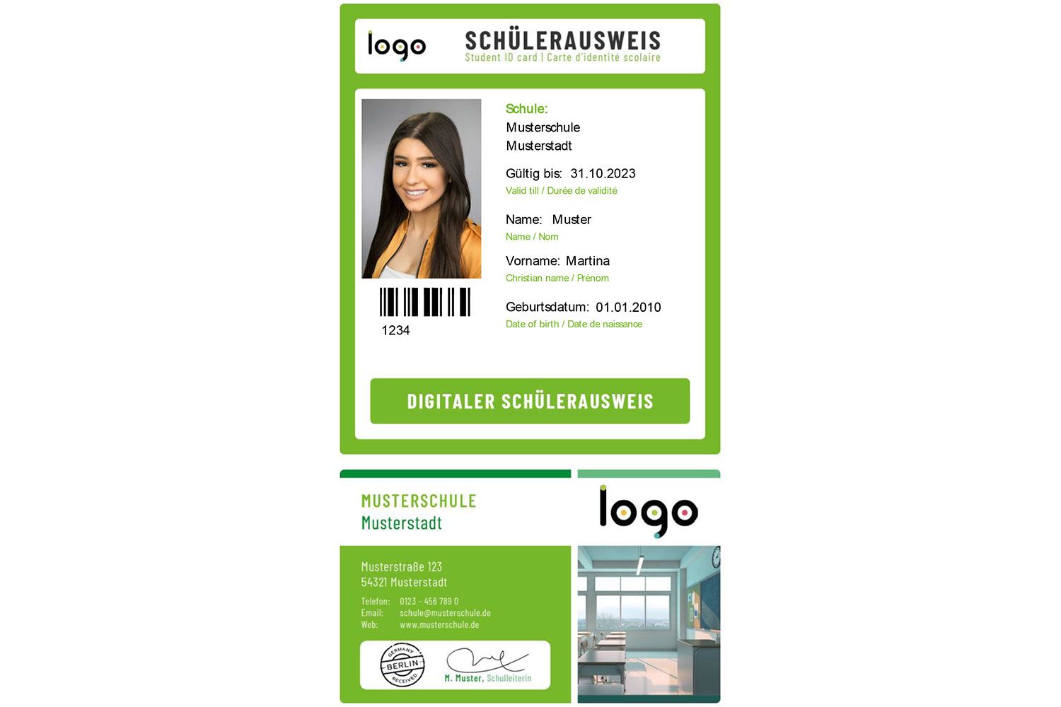 Ansicht des digitalen Schülerausweises
